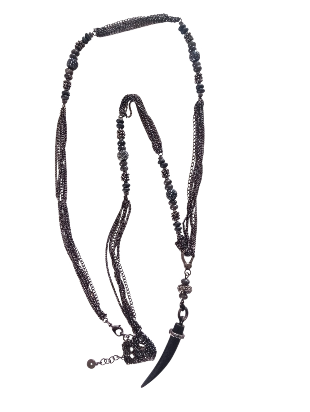 Stella & Dot Arlo Horn Pendant Necklace Labradorite & Hematite Gun Metal Chain
